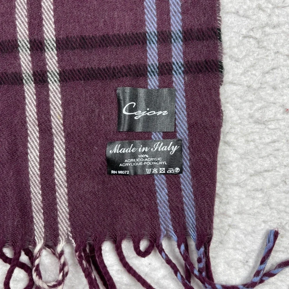 Cejon Scarf‎ Womens OS Burgundy Plaid Acrylic Italian Fringe Winter Accessory